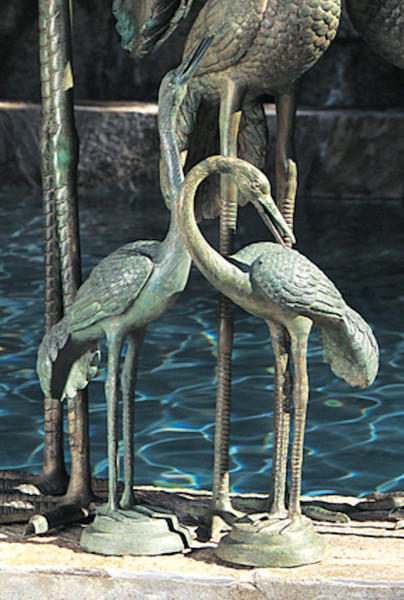 Crane Pair Small Piped Water Features Statues Bronze Pairing Set